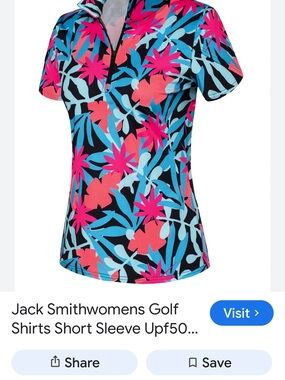 Jack Smith Womens Floral Zip Golf Polo - Hot Pink & Blue